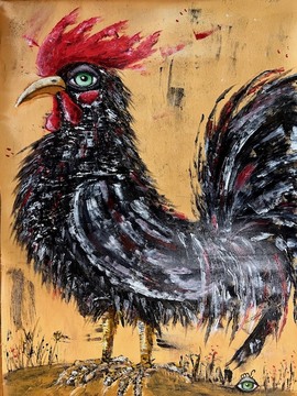 Šef, akril-tekstilno usnje, 69x85 cm, 2025, Marcela Kopitar